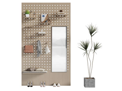 现代玄关洞洞眼换鞋凳 衣架组合3d模型 现代玄关洞洞眼换鞋凳 衣架组合