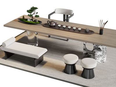 新中式茶桌椅组合3d模型 新中式茶桌椅组合