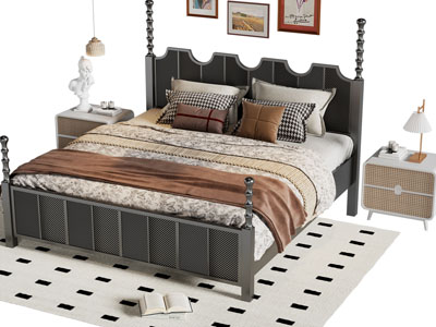 法式双人床 床头柜