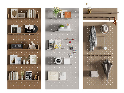 现代洞洞眼墙面置物收纳架 墙饰3d模型 现代洞洞眼墙面置物收纳架 墙饰