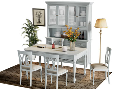 美式餐边柜 餐桌椅组合3d模型 美式餐边柜 餐桌椅组合