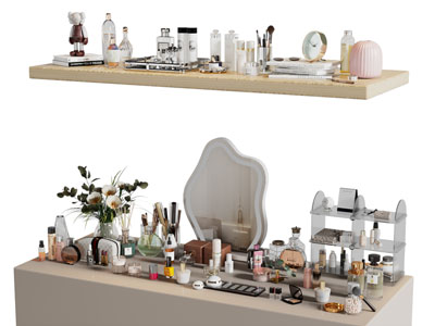 现代梳妆台香水 护肤品 化妆品 摆件组合3d模型 现代梳妆台香水 护肤品 化妆品 摆件组合