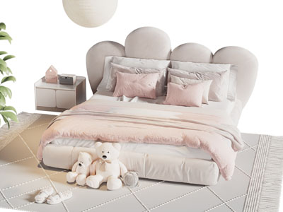 现代布艺儿童双人床 床头柜