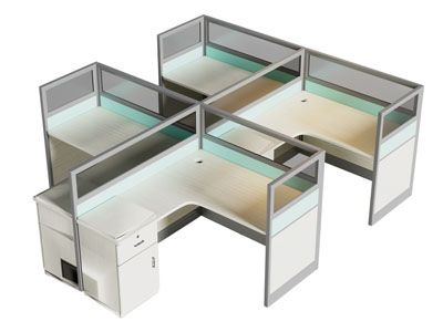 现代三人位办公桌椅组合3d模型 现代三人位办公桌椅组合