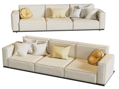 现代奶油风多人沙发3d模型 现代奶油风多人沙发