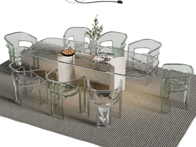 现代玻璃餐桌椅组合3d模型 现代玻璃餐桌椅组合
