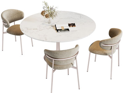 现代轻奢圆形餐桌椅组合3d模型 现代轻奢圆形餐桌椅组合