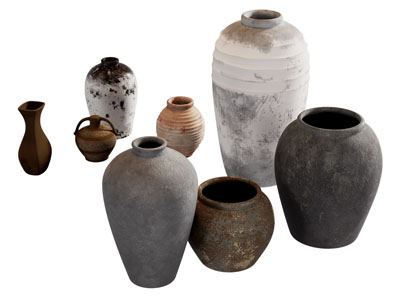 侘寂风陶艺器皿 摆件组合3d模型 侘寂风陶艺器皿 摆件组合