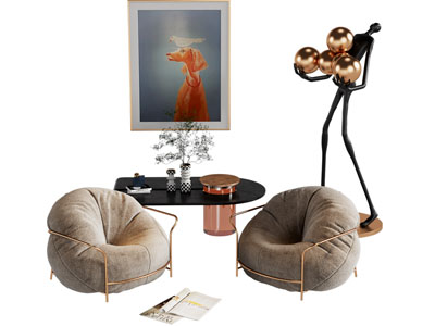 现代轻奢单人沙发 茶几