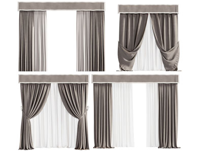 现代布艺窗帘窗纱3d模型 现代布艺窗帘窗纱