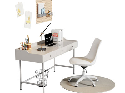 现代学生书桌椅组合3d模型 现代学生书桌椅组合