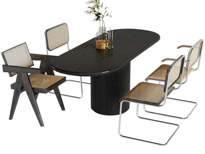 侘寂风椭圆形餐桌椅组合3d模型 侘寂风椭圆形餐桌椅组合