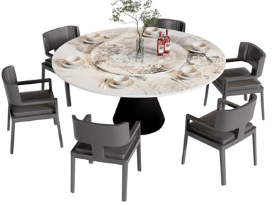 现代圆形大理石餐桌椅组合3d模型 现代圆形大理石餐桌椅组合