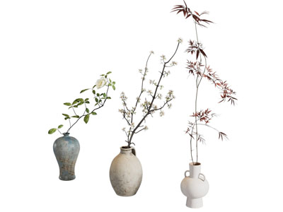现代陶艺花瓶花卉3d模型 现代陶艺花瓶花卉