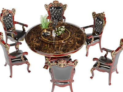 欧式复古圆形餐桌椅组合3d模型 欧式复古圆形餐桌椅组合