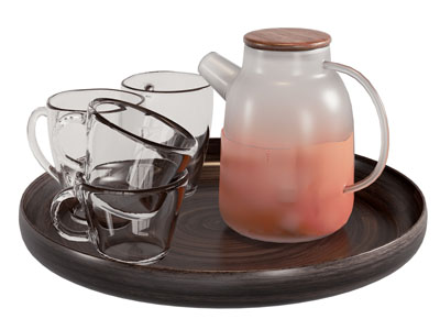 现代托盘 凉水壶 玻璃杯 茶具杯子3d模型 现代托盘 凉水壶 玻璃杯 茶具杯子
