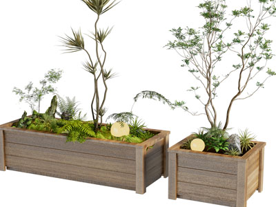 现代户外花箱盆景盆栽植物3d模型 现代户外花箱盆景盆栽植物