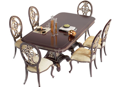 美式长方形餐桌椅组合3d模型 美式长方形餐桌椅组合