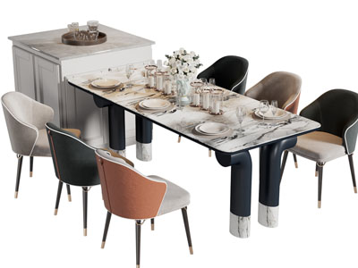 现代水吧台餐桌椅组合3d模型 现代水吧台餐桌椅组合