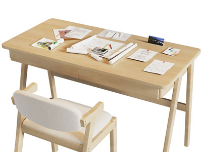 现代实木书桌椅组合3d模型 现代实木书桌椅组合