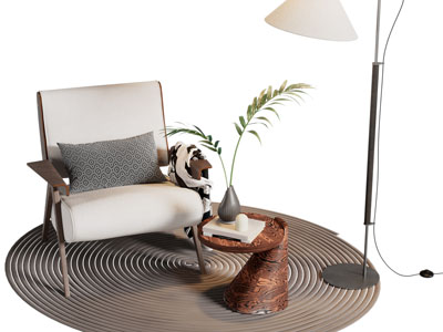 新中式休闲椅子 边几 落地灯