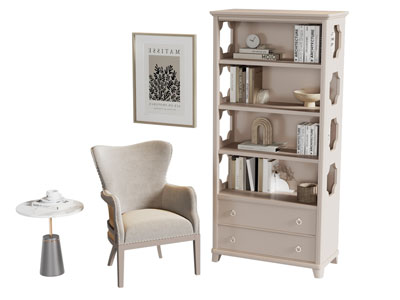 侘寂风装饰书柜 休闲椅子