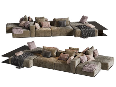 现代破旧多人沙发3d模型 现代破旧多人沙发