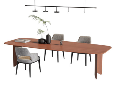 现代实木长方形餐桌椅组合3d模型 现代实木长方形餐桌椅组合