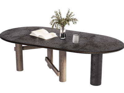 侘寂风椭圆形书桌3d模型 侘寂风椭圆形书桌