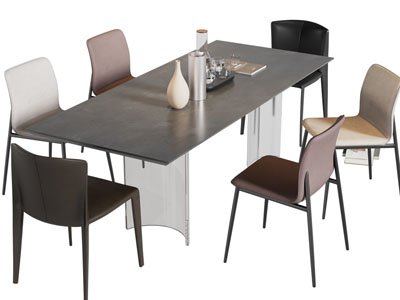 现代长方形餐桌椅组合3d模型 现代长方形餐桌椅组合