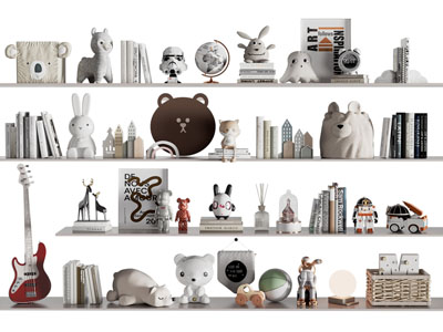 现代书本 饰品 吉他摆件组合3d模型 现代书本 饰品 吉他摆件组合