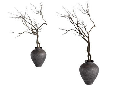 侘寂风陶艺花瓶花卉3d模型 侘寂风陶艺花瓶花卉