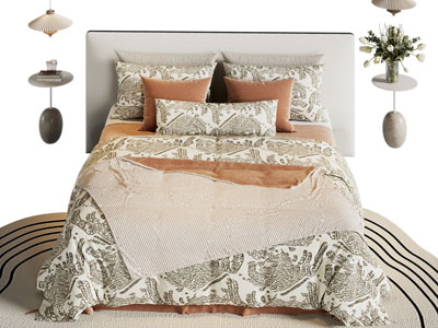 现代布艺双人床 床头几