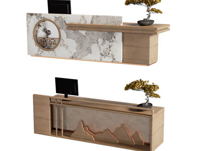 新中式前台接待台3d模型 新中式前台接待台