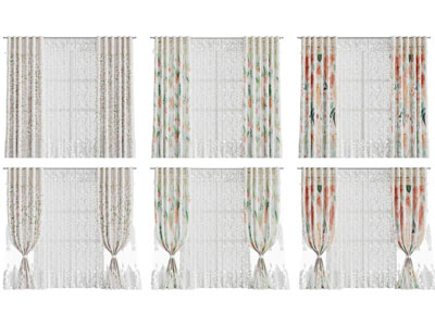 欧式碎花图案的窗帘窗纱3d模型 欧式碎花图案的窗帘窗纱