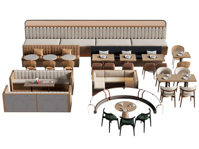 现代饭店卡座多人沙发 餐桌椅组合3d模型 现代饭店卡座多人沙发 餐桌椅组合