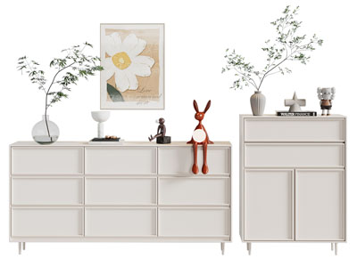 现代奶油风玄关柜 边柜3d模型 现代奶油风玄关柜 边柜