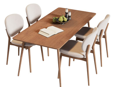 现代实木餐桌椅组合3d模型 现代实木餐桌椅组合