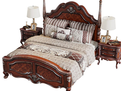 美式中古风实木双人床 床头柜