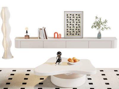 现代奶油风电视柜 异形茶几