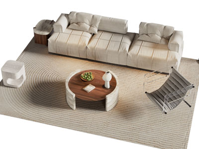 现代奶油风多人沙发 休闲椅子和茶几组合