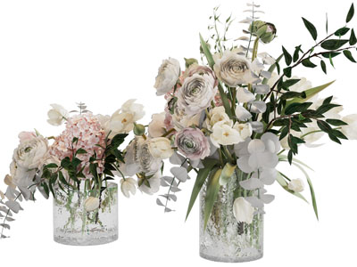 现代玻璃花瓶花卉3d模型 现代玻璃花瓶花卉