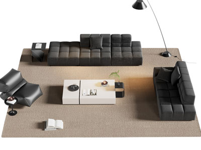 现代多人沙发 休闲椅子和茶几组合