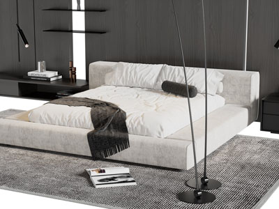 现代布艺双人床 床头柜