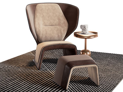 现代休闲椅子 脚踏 边几