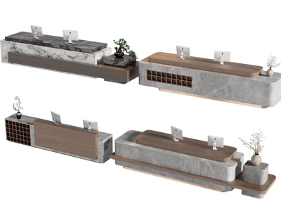 新中式前台接待台3d模型 新中式前台接待台