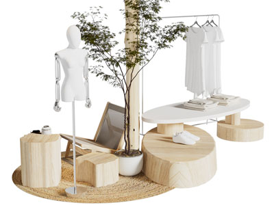 侘寂风服装美陈 摆件组合3d模型 侘寂风服装美陈 摆件组合