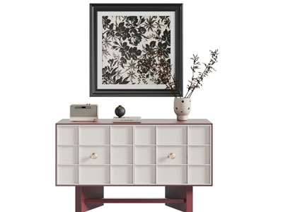 侘寂风玄关柜 边柜 挂画3d模型 侘寂风玄关柜 边柜 挂画