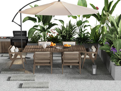 现代庭院遮阳伞 休闲餐桌椅组合3d模型 现代庭院遮阳伞 休闲餐桌椅组合