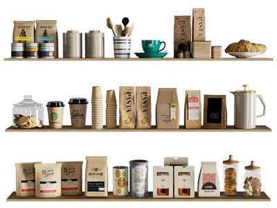 现代法压壶 咖啡杯 袋装咖啡豆摆件组合3d模型 现代法压壶 咖啡杯 袋装咖啡豆摆件组合